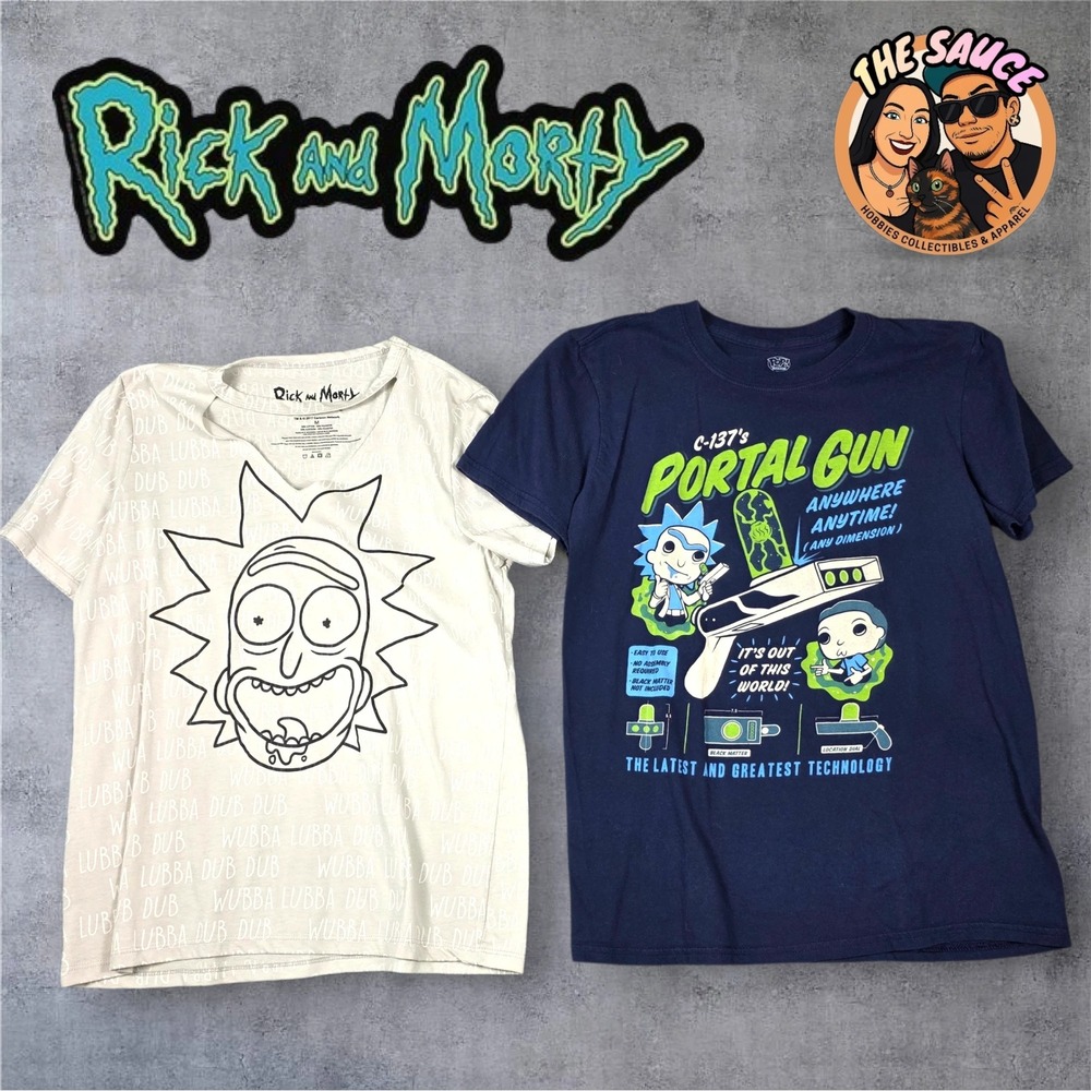 Rick and Morty Graphic T-Shirt Lot Women M S Grey Navy Adult Swim Funko Pop Tee‎